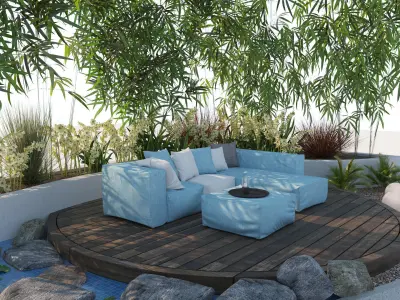 garden patio deck with outdoor furniture 3D model