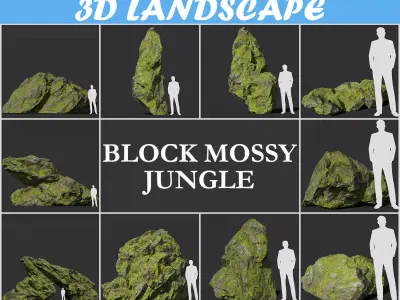 Low poly sharp block mossy rock 181114 Low-poly 3D model