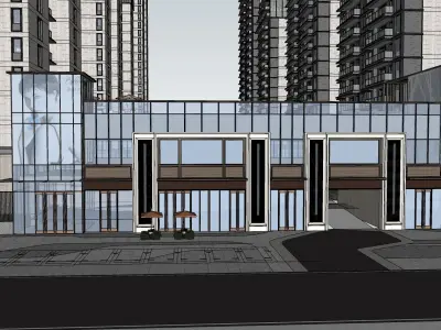 modern residence apartment building with park  3D model