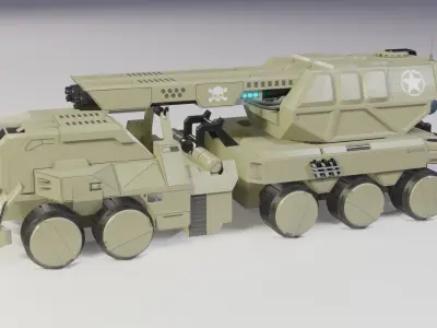 SciFi artillery LowPoly GameReady model Low-poly 3D model