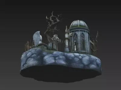 Photoscanned Gothic Cemetery  Crypt Diorama Environment 3D model