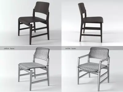 Malmo set of four wooden chairs 3D model