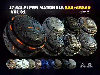 17 Sci-Fi PBR materials 3D model