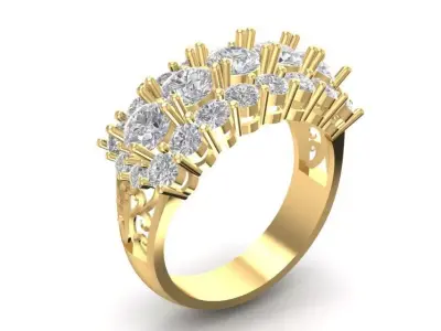 Elegant Baguette and Round Diamond Cluster Ring for Women  1974 3D print model