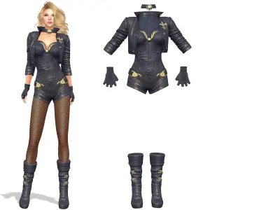 Navy Leather Cropped Jacket Strapless Shorts Dress Outfit Low-poly 3D model