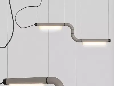 PIPELINE three light fixtures hanging from pipe 3D model