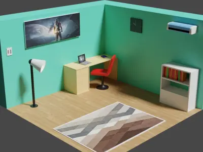 Low-Poly Room with desk and chair Low-poly 3D model