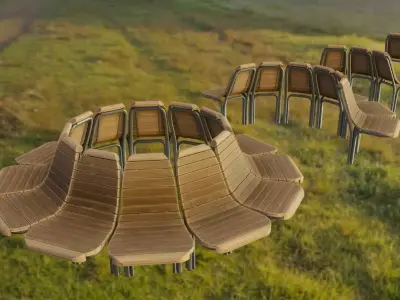  Round Tree Bench - 7 - Wood Metal Version 1 Low-poly 3D model