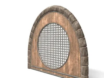 Hobbit Medieval Wooden Door with Large Metal Window Low-poly 3D model