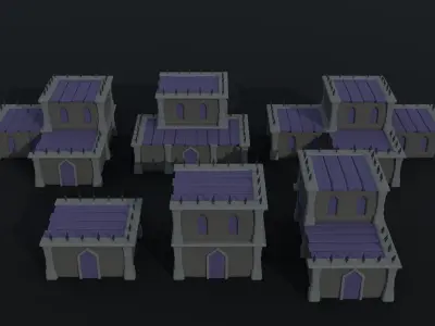 Cartoon dark fantasy city asset Polygonal Style Low-poly 3D model