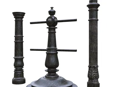 Street cast iron posts P1 1 and 2 3D Model Pack