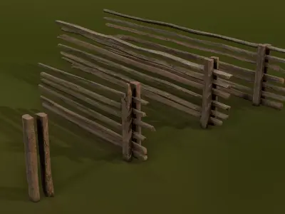 Wooden Fence Low-poly 3D model 12