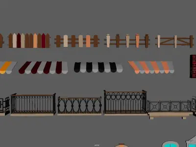 Street Builder Kit Fence Door Window Awning Balcony Street Set Low-poly 3D model