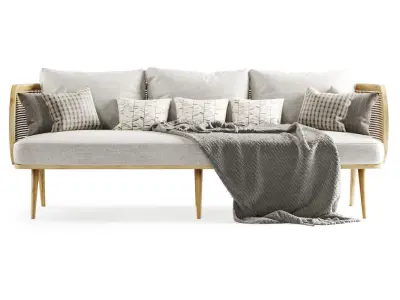 Three-seater wooden rattan sofa CV23  3D model