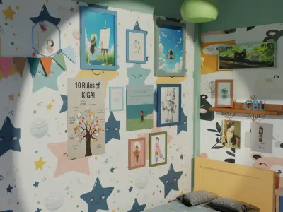 stylish cartoon room 3D model