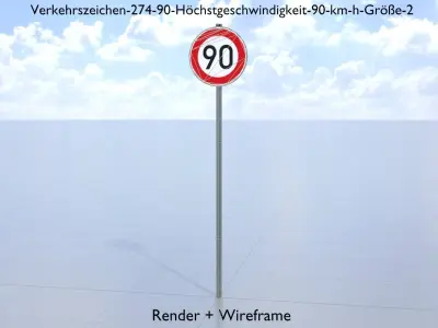 Traffic sign 274-90 Speed limit 90 km h Size-2 Low-poly 3D model