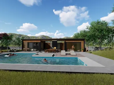 pool house with fireplace and sauna 3d model 3D model