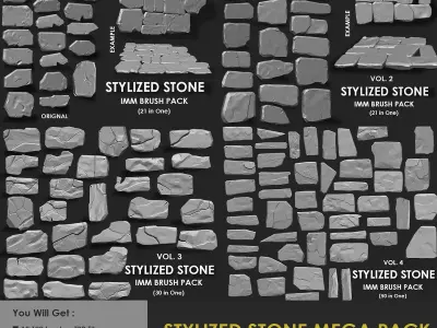 STYLIZED STONE MEGA PACK 4 IN ONE - 122 BRUSHES 3D model