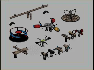 Playground Seesaws Rides and Merry-Go-Rounds Set 3D model