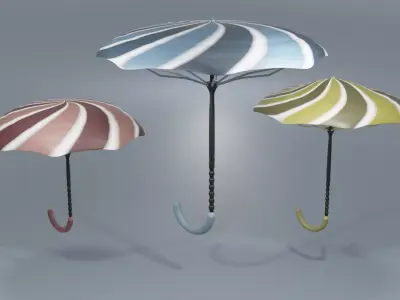 Umbrella Set three umbrellas Low-poly 3D model