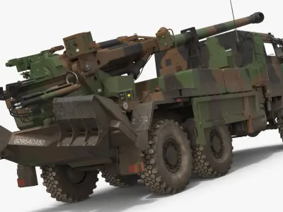  CAESAR 155mm Self-Propelled Howitzer On Military Truck Camouflage Used 