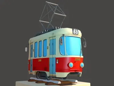 Old City Tram Tatra T3 Low-poly 3D model