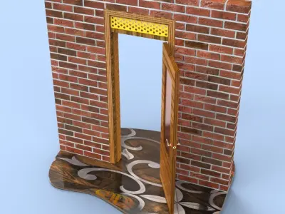 Wooden Glass Door 3D model