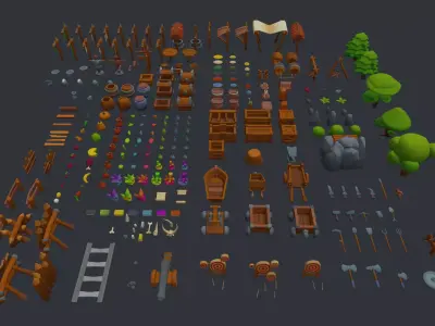 Stylized set of items Low-poly 3D model