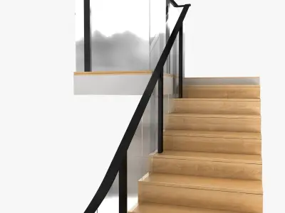 Corner wood interior stairs 3D model