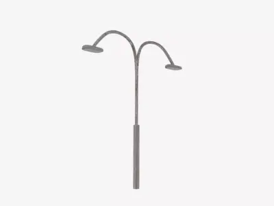 Twin Rust Curve Lamp Pole  Low-poly 3D model