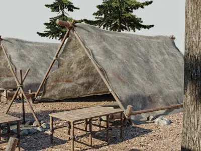stone age camp Low-poly 3D model