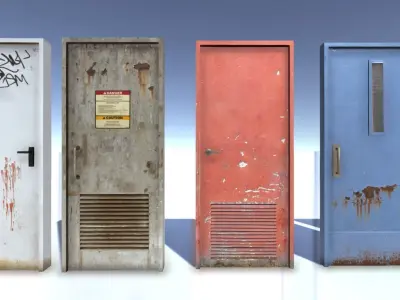 Run down doors Low-poly 3D model