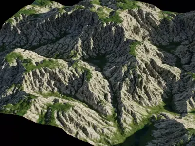 Realistic Rocky Grassland 3D Terrain Environment  Low-poly 3D model