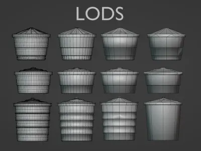 3 Water Tanks Low-poly 3D model