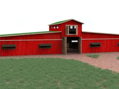barn 3D model with path leading to it Low-poly 3D model