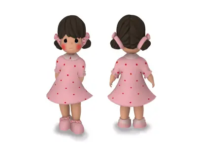Rigged Stylized Little Cartoon Girl Character Low-poly 3D model