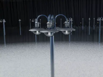 Street Light -7- Blue Version -4 Lamps- Low-poly 3D model