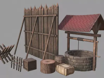 Medieval exterior assets Low-poly 3D model