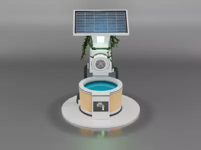 Solarpunk Futuristic Water Station Game Ready Low-poly 3D model