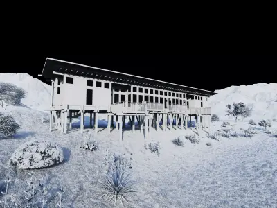  Hotel wood Beach-Hotel Beach Resort 3D model