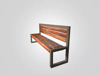 Outdoor Wooden Bench 3D Model with Metal Frame Low Poly Low-poly 3D model