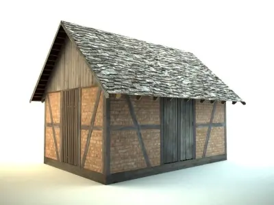 Barn wooden cottage with roof 3D model