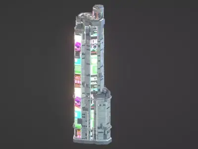 Sci-Fi Futuristic Future City Skyscraper Building 001 Low-poly 3D model