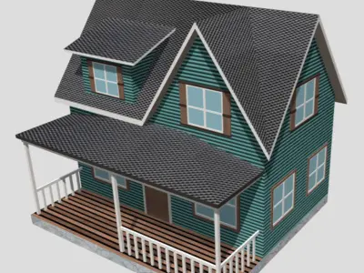 American Style Cottage - Town House Model Free low-poly 3D model