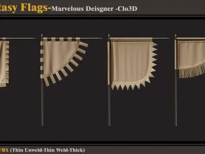 8 Fantasy Flagss -Marvelous Designer-Clo3D-ZPRJ-FBX- OBJ 3D model