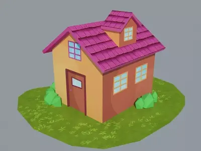 Low Poly House with roof Low-poly 3D model
