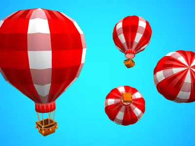HOT AIR BALLOON CARTOON STYLIZED 09 Low-poly 3D model