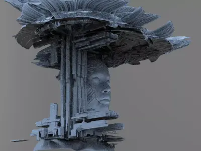Ancient Crystal Sci fi tower cliff 5 3D model
