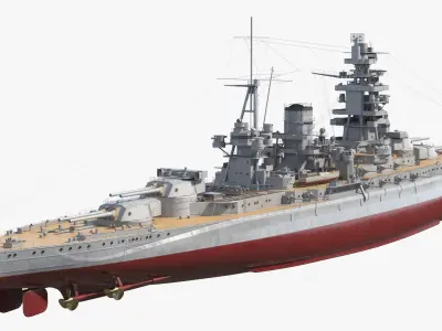  Imperial Battleship Nagato WWII Era with Observation Mast Grey Rigged for Cinema 4D 