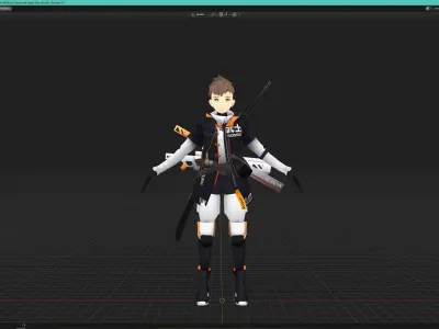 CyberSpace Punk Urban Samurai Anime Boy Low-poly 3D model